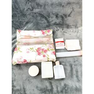 Vintage Dorothy Gray Floral Vinyl Cosmetic Travel Bag Pink Roses Mod Case 10x5